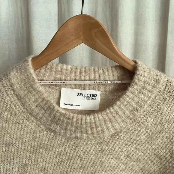 SELECTED FEMME Alpaca Wool Blend Sweater Puff Sleeve, Size XL - Picture 6 of 11